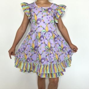 Mardi Gras Girls Pastel Fleur de Lis Dress; Parade Dress; Carnival Dress